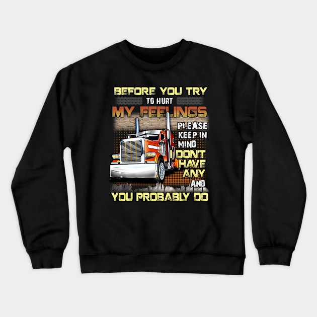 Trucker, Before you try to hurt my feelings Crewneck Sweatshirt by designathome